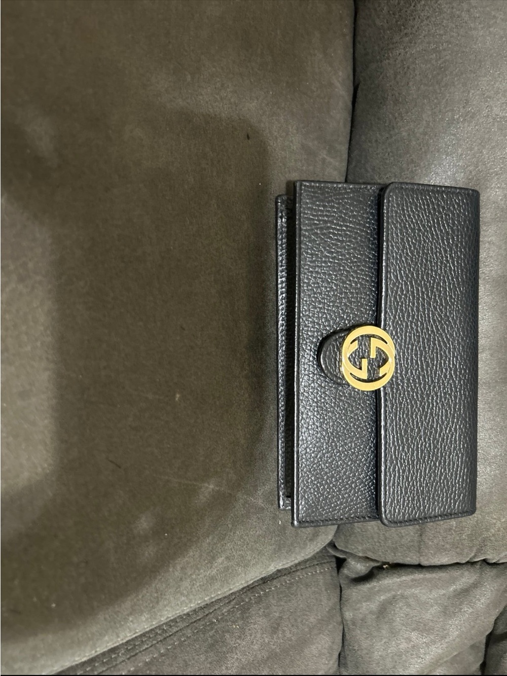 Gucci Black Leather Card Holder with Gold Double G